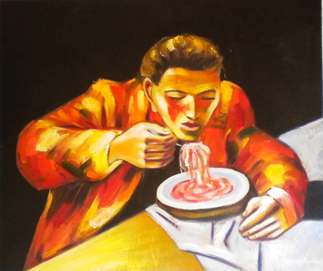 store falso d'autore El hombre comiendo espagueti di Renato Guttuso